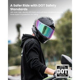 Auboa Motorcycle Helmets for Adult Men Women, Full Face Lightweight Street Bike Racing DOT Helmet with Extra Clear Visor Model AU-T801 Gloss Black, Medium