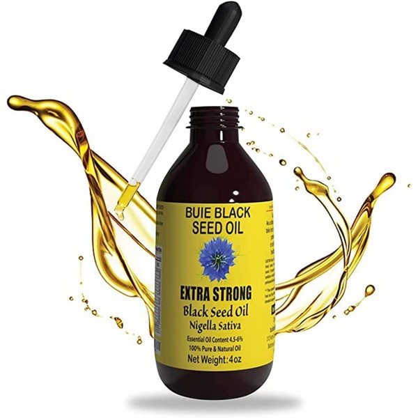 Black Seed Oil | 4.5-6% Thymoquinone | 100% Pure Cold Pressed Oil | No preservatives | Vegan | Glass Bottle | 4 Oz. Nigella Sativa Oil