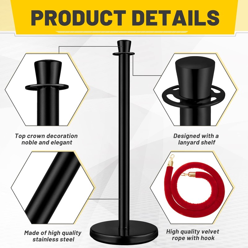 Wesiti 6 Pcs Stainless Steel Stanchion Post Queue with Crown