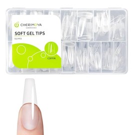 CHERIMOYA Soft Gel Tips para Uñas 512pcs, Tips para Uñas Soft Gel Transparentes, Uña Acrilicas Postizas de Transparentes 14 Tamaños, Soft Gels Tips Fl