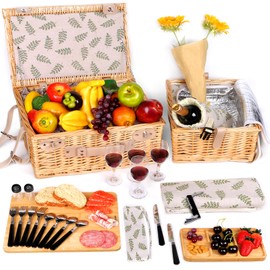 Hap Tim Dual Wicker Picnic Basket Set with Blanket Charcuterie Boards for 2/4/6 - Unique Gifts Ideas for Couple, Engagement, Wedding, Bridal Shower, Family, Christmas - White Elephant Gifts for Adults