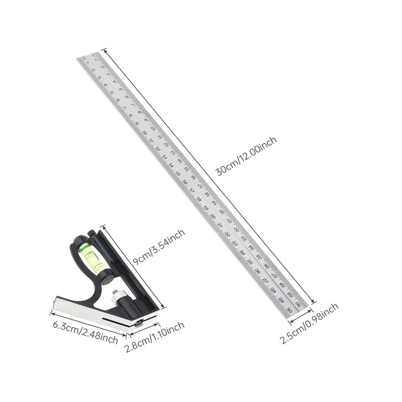 Smgda Combination Square, 12Inch/300mm Stainless Steel Combo Angle Ruler, Metric