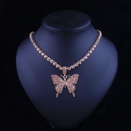 Butterfly Pink Tennis Rhinestone Butterfly Necklace