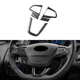 FXETRNL Real Carbon Fiber Steering Wheel Button Frame Covers - for Ford Focus RS/ST/SE/ECO Boost 2015 2016 2017 2018 Carbon Fiber Accessories, Durable Anti-Scratch Protective Accessories (Black)