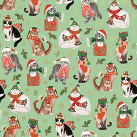 Jillson Roberts Bulk Christmas Gift Wrap, Frolicking Felines, Quarter Ream 208 feet x 30 inches