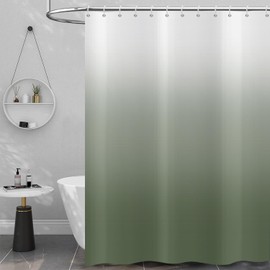 Hnmdmyi Shower Curtain, Sage Green, 180 x 200 cm, Green and White Ombre Shower Curtains, Elegant Modern Luxury Bath Curtain, Waterproof Polyester Fabric, Washable Bath Curtain for Bathroom with Hooks