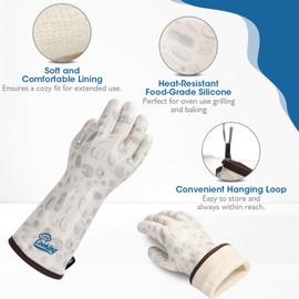 HOLDZERO Oven Gloves with Fingers Heat Resistant Waterproof Long Sleeve for Cooking Grilling Baking Barbecue in Kitchen for Men & Women White Medium