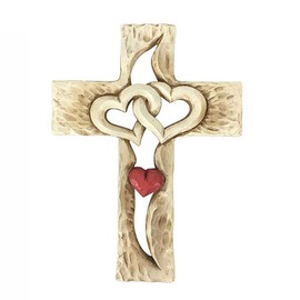 Carved Wood Color Cross, 3D Intertwined Hearts Hanging Sculpture, Resin Love Cross