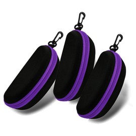 3pcs Zipper Hard Shell Sunglasses Case and Eyeglasses Case Portable Travel Glasses Case with Plastic Hook (Purple)