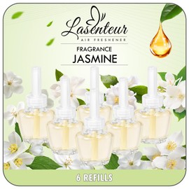 Plug In Refills Air Freshener - Jasmine Essential Oil Refills 6 Count Long-Lasting Fragrance - For Home and Bathroom Wall, Compatible with Air Wick & Glade, Not Include Glade Plus