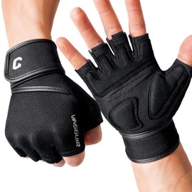 VINSGUIR Padded Weight Lifting Gloves with Wrist Support, Fingerless Grip Workout Gloves for Men and Women, Gym Gloves for Exercise, Weightlifting, Cycling, Pull ups, Rowing, and Climbing