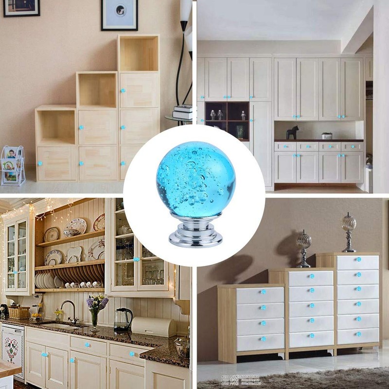 IEIK10 PCS Crystal Cabinet Knobs Azure Blue Round Glass Bubbles