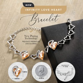 Leafael Infinity Love Heart Bracelet for Women, Hypoallergenic Womens Jewelry with Healing Crystals, 7+ 2 Inch Silver Plated Chain, Birthstone Bracelets for Women with Gift Box, Birthday Gift for Her