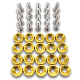 RIZES Bolt, Car Screw, License Plate Bolt, Washer, M6, 0.8 inches (20 mm), Mini Car Parts, Anti-Theft, Rust Resistant, Stainless Steel, Screw Gold