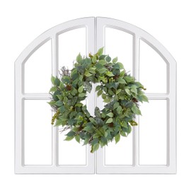 Sintosin Rustic White Arch Window Frame 30 Inch, 2 Pcs Hanging Distressed White Vintage Window Frame Wall Decor Living Room, Handmade Wooden Frame Fake Window Wall Decor for Entryway Bedroom