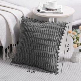 HomeChi Juego de 2 Fundas para Cojines, 45 x 45 cm Funda de Cojíns Decorativa de Pana de Felpa Suave, Decoración del Hogar de Estilo Bohemio Rústico del Sofá Cama de la Sala de Estar, Gris