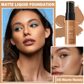 QIUFSSE Concealer Full Coverage Foundation for Mature Skin,Oil Control Matte 2 in 1 Concealer liquid Foundation Makeup Waterproof Base De Maquillaje Alta Cobertura-05 Warm Honey