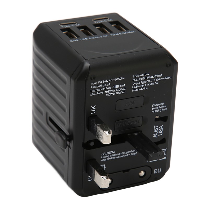 8A Universal Travel Adapter 2 USB C 4 USB A