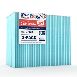 BNX TruFilter C7043 Cabin Air Filter, HEPA 99.97%, MADE IN USA, Compatible With Ford C-Max, Escape, Focus, GT, Transit Connect, Lincoln MKC, 3-Pack