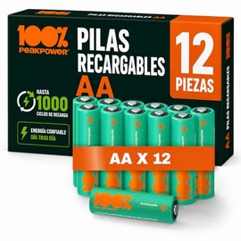 100%PeakPower Pilas Recargables AA 2300 mAh NiMH, Paquete de 12 Unidades - hasta 1000 Recargas, Alta Capacidad, Precargadas - Pilas AA Recargables para Juguetes, Controles, Adornos de Navidad