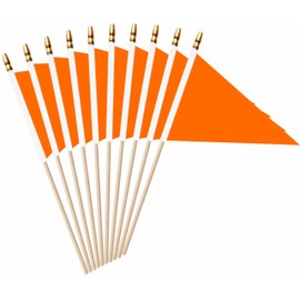 LUSEOAN 20 Pack Orange Mini Pennant Wood Stick Sublimation Flag Set - 5x8 Inch Solid Color Blank Hand Held Small Miniature Triangle Plain Flags for DIY Graffiti,School,Kids Birthday,Grand Opening