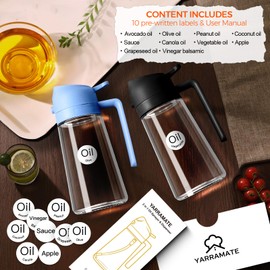 YRRAMATE 16oz/470ml Glass Olive Oil Sprayer for Cooking with Stickers, 2 in 1 Oil Dispenser for Kitchen Gadgets, Food Grade Premium Spray Bottle with Portion Control for Salad, BBQ(SkyBlue)