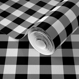 Spoonflower Commercial Grade Wallpaper Swatch - Black Buffalo Check Squares Plaid Traditional Wallpaper