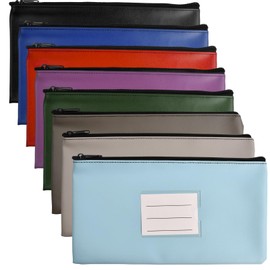 Pack of 8 Wallets, 8 Colour Document Folder, A5 PU Bank Pockets, Money Folder with Zip Window, Money Bag, Leather Document Bag, Bank Folder for School Business