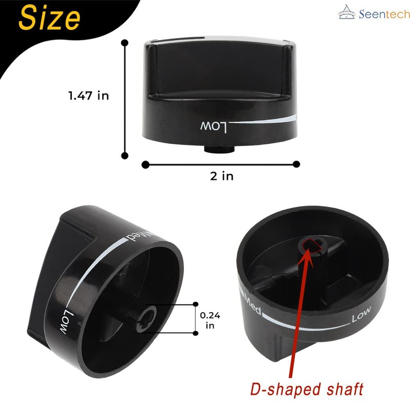 W10339442 Whirlpool Stove Knobs Cooktop Surface Burner Control Knobs Black