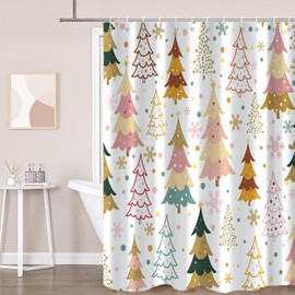 GKLEASG Merry Christmas Shower Curtain, Winter Xmas Tree Snowflake Holiday Colorful Waterproof Fabric Machine Washable for Bathroom Bathtub Decor with Hooks 72"x72"