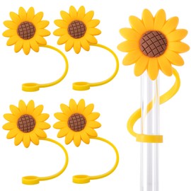 Joez Wonderful 5pcs Sunflower Straw Toppers 8mm, Reusable Silicone Straw Covers for Straws 5/16" Wide(8MM Outer Diameter), Cute Straw Plug Straw Toppers Cap for Dust-Proof Drinking Kitchen Accessories