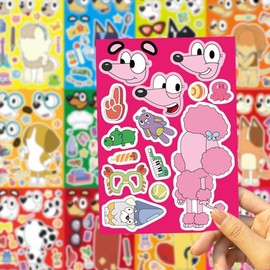 24 Sheets Cartoon Make a Face Stickers, Make Your Own DIY Stickers for Kids, Art Crafts Suitable for Birthday Party Supplies Gifts (Dog)