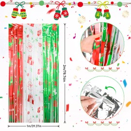 Attimal Party Decoration Red/White/Green Glitter Curtain - Tinsel Curtain for Birthday Decoration, Disco Decoration and Graduations