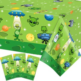 3Pcs Aliens Party Tablecloth Green Aliens Outer Space Disposable Plastic Table Cover Aliens Theme Party Decorations for Baby Shower Boys Girls Birthday Party Supplies 51 x 87 in