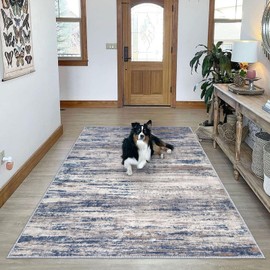 KOZYFLY Rugs for Living Room 8x10 Modern Ombre Living Room Area Rug, Washable Large Area Rugs Non-Slip Soft Striped Rug for Bedroom, Print Distressed Grey-Blue Abstract Carpet for Laundry/Kid Room