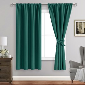 JIUZHEN Forest Green Curtains for Bedroom - Thermal Insulated Blackout Drapes, Room Darkening Rod Pocket Curtains for Dining Room Kids Room, Set of 2 Panels with Tiebacks, 42 x 63 Inch Length