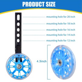 2 Bicycle Stabilisers for Children, Stabilisers, Auxiliary Wheels, Flash Wheels, Safety Stabilisers, Adjustable Auxiliary Wheels, for 12, 14, 16, 18, 20 Inch Children's Single Speed Bike, Blue