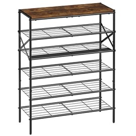 UNITSTAGE 6-Tier Metal Shoe Rack Organizer Shoe Storage for Entryway 18-24 Pairs Narrow Shoe Rack for Closet Heavy-Duty Shoe Rack with Wooden Top Shelf for Garage Rustic Brown
