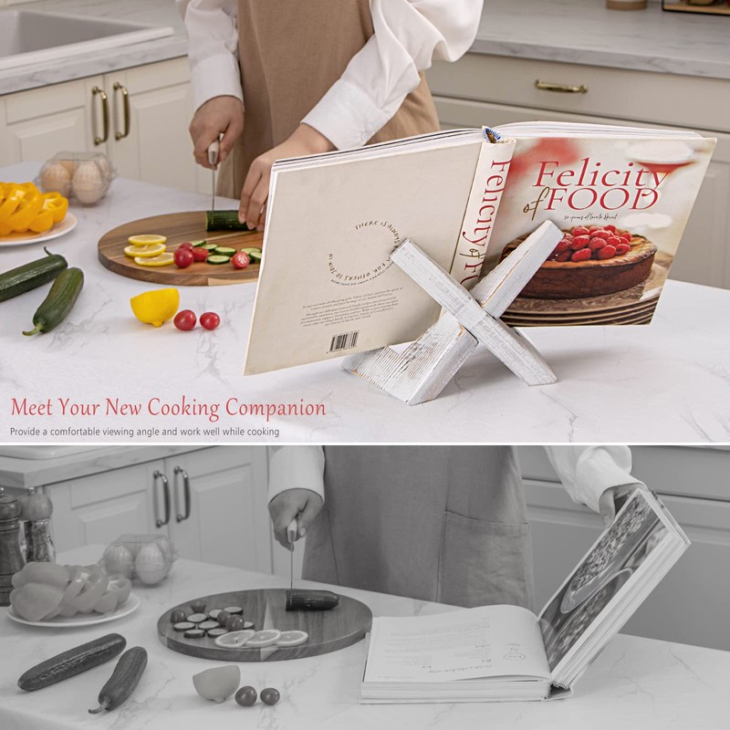 EFFORTICH Cookbook Stand, Wooden Recipe Book Holder, Cook Book Stand