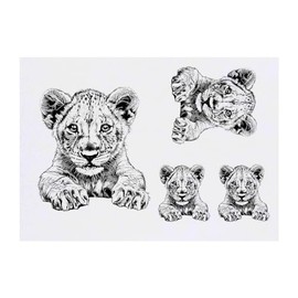 4 x 'Lion Cub Front View' Temporary Tattoos - Water Resistant, Skin-Safe, Non-Toxic Transfers, Mixed Sizes (TO00070822)