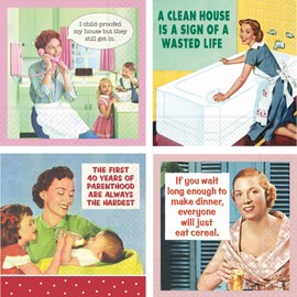 Retro Cocktail Napkin - Funny Cocktail Napkins for Women Boxed Variety Pack 40 Total Napkin