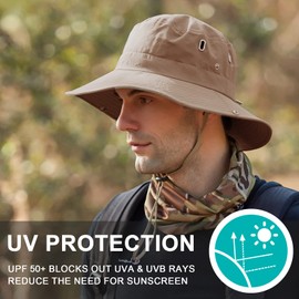 Sun Hat Men Women Summer Hat UV Protection Fishing Hat Foldable Safari Hat with Wide Brim Garden Hat Hiking Fishing (Khaki)