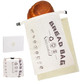 Beeswax Bread Bags for Sourdough - 2 Pack Organic Cotton Eco-Friendly Bread Storage for Homemade Loaves, Baguettes Washable & Durable Food-Grade Linen Generous 13"x17" size (Beige)