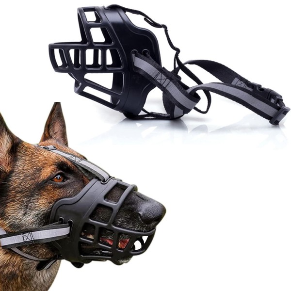 Dog Muzzle, Soft Rubber Safe Basket Breathable Muzzles Adjustable Straps