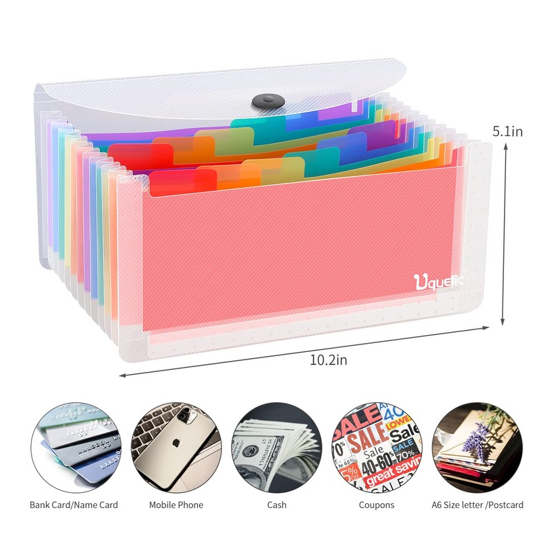 Uquelic 2Pcs Mini Accordion Receipt Folder - 13 Pockets Expanding