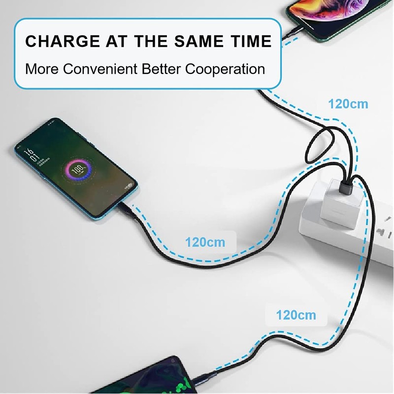 3 in 1 Type C Rapid Charging Cable, 47.2 inches