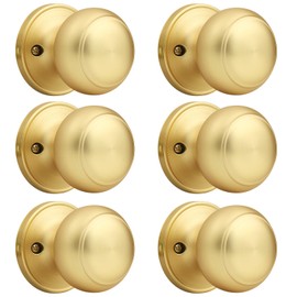 Probrico 6 Pack Gold Dummy Door Knob Closet Doorknobs, Individual Non-Turning Dummy Door Handle Single Side, Gold Interior Door Knobs