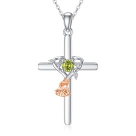 OCJ Peridot Cross Necklace Sterling Silver Rose Cross Pendant Necklace August Birthstone Religious Jewelry Gifts for Women Mom Her Daughter Bonus Mom Mothers Day Gifts Idea Birthday Gifts