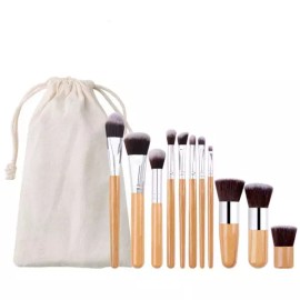 린넨파우치 우드 메이크업브러쉬 세트 11종 화장 여행용 전문가 Linen Pouch Wooden Makeup Brush Set 11PCS Travel Professional