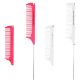 2Pcs Retractable Rat Tail Comb for Parting,Protable Fine Tooth Teasing Comb for Styling,Long Steel Pin Rat Tail Comb for Women Girls Hair Styling(Pink+White)